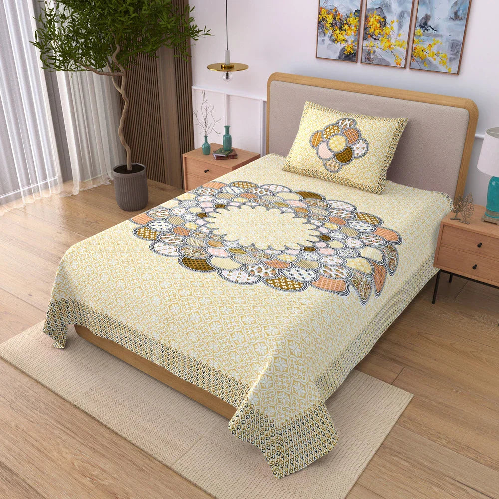 Hand Block Printed Cotton Single Bedsheet - Jhalak (70X100 inches)